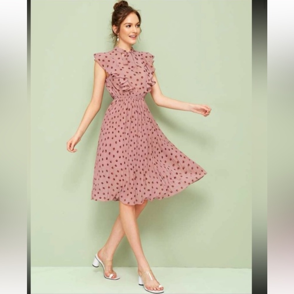 Shein polka dotted summer dress, light pink, size S